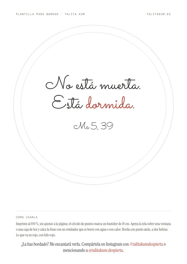 Plantilla para bordar: No está muerta. Está dormida.